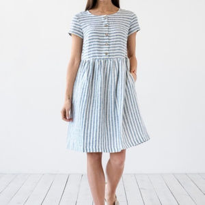 Magic Linen "Florence" Striped Linen Dress XS NWOT